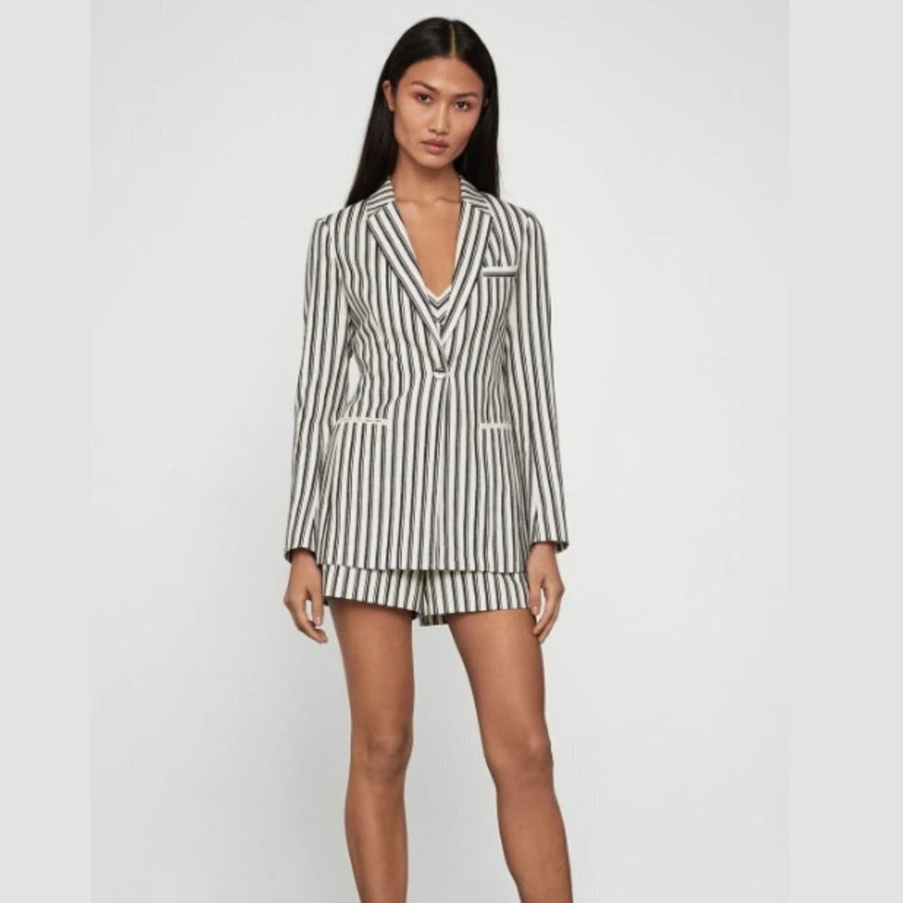 BCBGMAXAZRIA Women's Linen And Cotton Striped Blazer